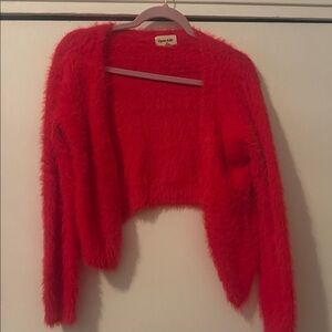 Cozy Red Open Edit Fuzzy Cardigan